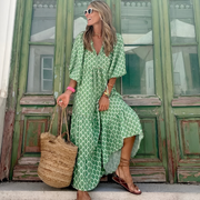 Elegantes Frühlingskleid Damen – Vielseitige Kleider für Jeden Anlass, Ideal für Brunch und Abendessen – Grün und Weiß