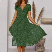 Elegantes Kleid Damen A-Linie mit V-Ausschnitt – Festliche Kleider für Frühling und Sommer – Grün