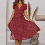 Elegantes Kleid Damen A-Linie mit V-Ausschnitt – Festliche Kleider für Frühling und Sommer – Bordeaux