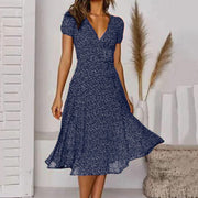 Elegantes Kleid Damen A-Linie mit V-Ausschnitt – Festliche Kleider für Frühling und Sommer – Navy Blau