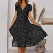 Elegantes Kleid Damen A-Linie mit V-Ausschnitt – Festliche Kleider für Frühling und Sommer – Schwarz