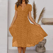 Elegantes Kleid Damen A-Linie mit V-Ausschnitt – Festliche Kleider für Frühling und Sommer – Gelb