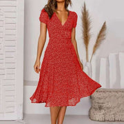 Elegantes Kleid Damen A-Linie mit V-Ausschnitt – Festliche Kleider für Frühling und Sommer – Rot