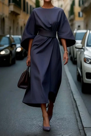 Elegantes Kleid mit Laternenärmeln für Frauen - Zeitlose Eleganz für jeden Anlass – Blau