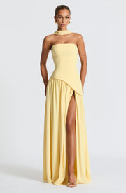 Elegantes Korsettkleid mit Schaldetail und hohem Schlitz | Damenmode – Zitronengelb