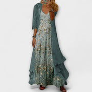 Elegantes Maxikleid Zweiteiler Set für Frauen – Boho Stil für den Sommer – Blau
