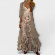 Elegantes Maxikleid Zweiteiler Set für Frauen – Boho Stil für den Sommer – Beige