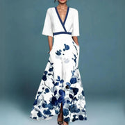 Elegantes Maxikleid mit Blumenmuster für Frauen – Sommerkleid für Gartenpartys und Events – Blau