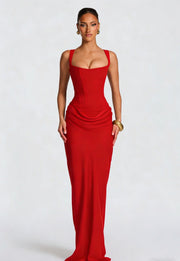 Elegantes Maxikleid mit Korsettoberteil: Figurschmeichelnd für festliche Anlässe – Rot