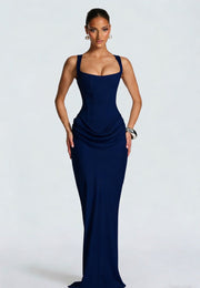 Elegantes Maxikleid mit Korsettoberteil: Figurschmeichelnd für festliche Anlässe – Marineblau
