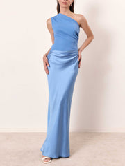 Elegantes Maxikleid mit One-Shoulder-Ausschnitt für Frauen – Perfekt für besondere Anlässe – Blau