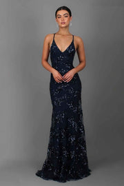 Elegantes Maxikleid mit Pailletten: Glamour für festliche Anlässe – Dunkelblau