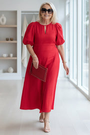 Elegantes Maxikleid mit Puffärmeln: Stilvoll für besondere Anlässe – Bordeauxrot