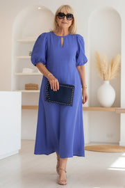 Elegantes Maxikleid mit Puffärmeln: Stilvoll für besondere Anlässe – Lavendelblau