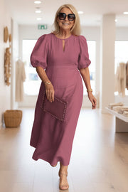 Elegantes Maxikleid mit Puffärmeln: Stilvoll für besondere Anlässe – Dunkelrosa