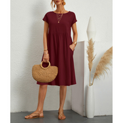 Elegantes Midikleid Damen Sommerkleid mit Fließender Linie für Stil und Komfort – Burgunder