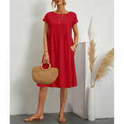 Elegantes Midikleid Damen Sommerkleid mit Fließender Linie für Stil und Komfort – Rot