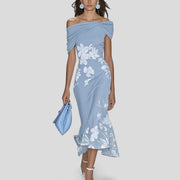 Elegantes Midikleid für Frauen - Stilvolles Sommerkleid mit einzigartigem Druck – Blau