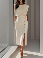 Elegantes Midikleid für Frauen – Zeitloser Stil für jeden Anlass – Beige