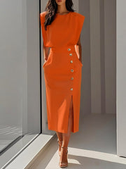 Elegantes Midikleid für Frauen – Zeitloser Stil für jeden Anlass – Orange