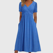 Elegantes Midikleid für Frauen mit Bauchkontrolle – Perfekt für jeden Anlass – Blau