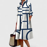 Elegantes Midikleid mit Polka-Dots für Frauen – Vielseitig und Stilvoll – Weiß - Blau