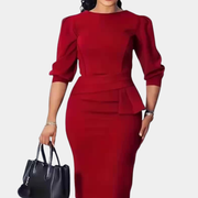Elegantes Midikleid mit Rüschen für Frauen – Ideal für Herbst und Winter – Rot
