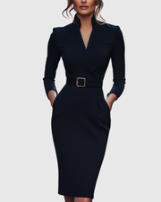 Elegantes Midikleid mit Wickelausschnitt für Damen - Vielseitig und Stilvoll – Schwarz (Fast Ausverkauft)