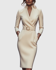 Elegantes Midikleid mit Wickelausschnitt für Damen - Vielseitig und Stilvoll – Aprikose