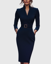 Elegantes Midikleid mit Wickelausschnitt für Damen - Vielseitig und Stilvoll – Marineblau