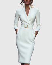 Elegantes Midikleid mit Wickelausschnitt für Damen - Vielseitig und Stilvoll – Weiß