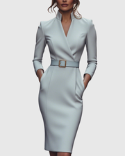 Elegantes Midikleid mit Wickelausschnitt für Damen - Vielseitig und Stilvoll – Grau
