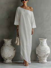 Elegantes One-Shoulder-Kleid: Anmut für Hochzeitsgast und Feste – Elfenbein Weiß