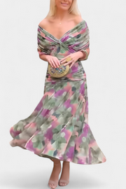 Elegantes Schulterfreies Langes Abendkleid für Frauen – Zeitlose Eleganz für Besondere Anlässe – Grün und Lila