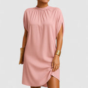 Elegantes Sommerkleid für Frauen mit Rüschen und Schulterausschnitten – Rosa