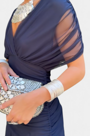 Elegantes Sommerkleid für Frauen mit V-Ausschnitt und Blumenmuster – Blau