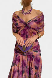 Elegantes Sommerkleid für Frauen mit V-Ausschnitt und Blumenmuster – Lila