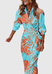 Elegantes Wickelkleid für Frauen – Stilvolles Sommerkleid mit modernem Druck – Türkis