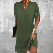 Elegantes bauchbedeckendes Kleid für Frauen - Sommerkleid mit V-Ausschnitt – Militärgrün (Fast ausverkauft)