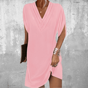Elegantes bauchbedeckendes Kleid für Frauen - Sommerkleid mit V-Ausschnitt – Rosa
