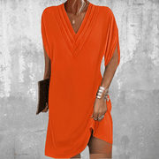 Elegantes bauchbedeckendes Kleid für Frauen - Sommerkleid mit V-Ausschnitt – Orange