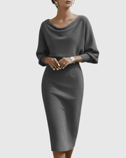 Elegantes drapiertes Midikleid mit Fledermausärmeln für Frauen – Grau