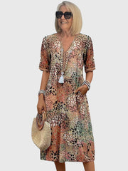 Elegantes florales Midikleid für Frauen - Perfekt für Sommeranlässe – Sandy Beige (Fast ausverkauft)