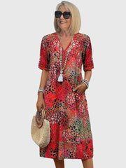 Elegantes florales Midikleid für Frauen - Perfekt für Sommeranlässe – Scharlachrot