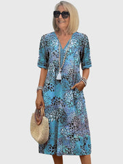 Elegantes florales Midikleid für Frauen - Perfekt für Sommeranlässe – Ozeanblau (Fast ausverkauft)