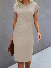 Reilly – Feminin geschnittenes Midikleid mit Knotendetail vorn – Beige