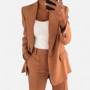 Damen-Zweiteiler: Blazer und Hose aus Stretchstoff – Braun