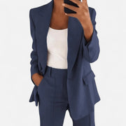 Damen-Zweiteiler: Blazer und Hose aus Stretchstoff – Marineblau
