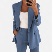 Damen-Zweiteiler: Blazer und Hose aus Stretchstoff – Blau