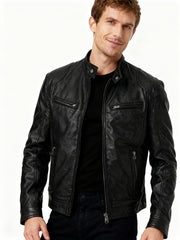 Herren Schwarze Leder Bikerjacke Premium Moto Stil – Slim Fit Jacke – Schwarz